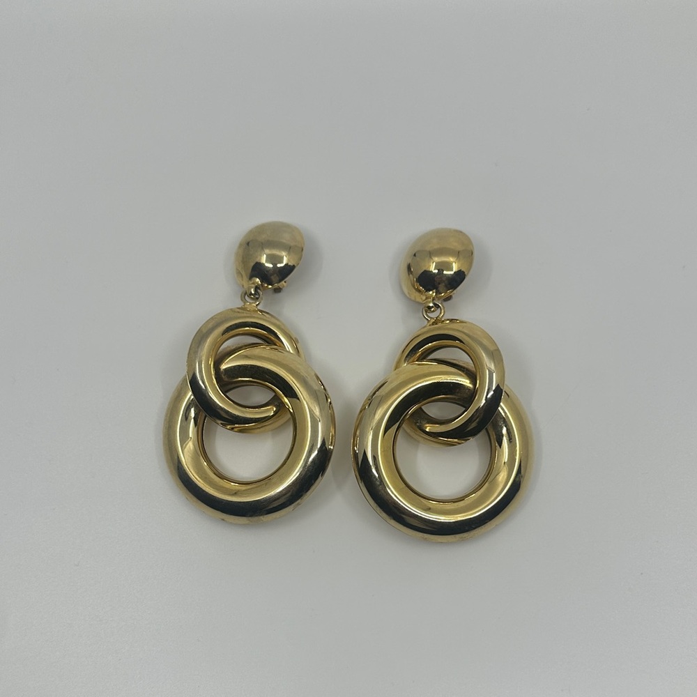 Huge Runway Gold-Tone Interlocking Clip-on Earrings